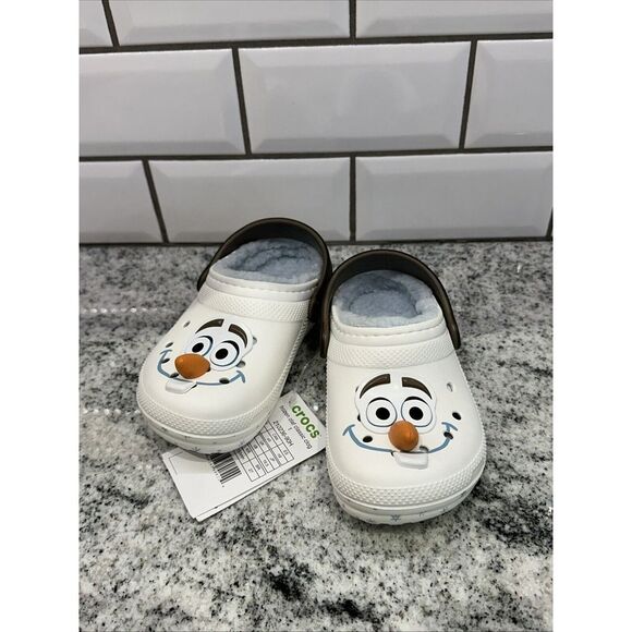 Crocs Disney Frozen Olaf Fleece Lined Shoes Clog Classic  Size C 9 White Snowman - Picture 1 of 9